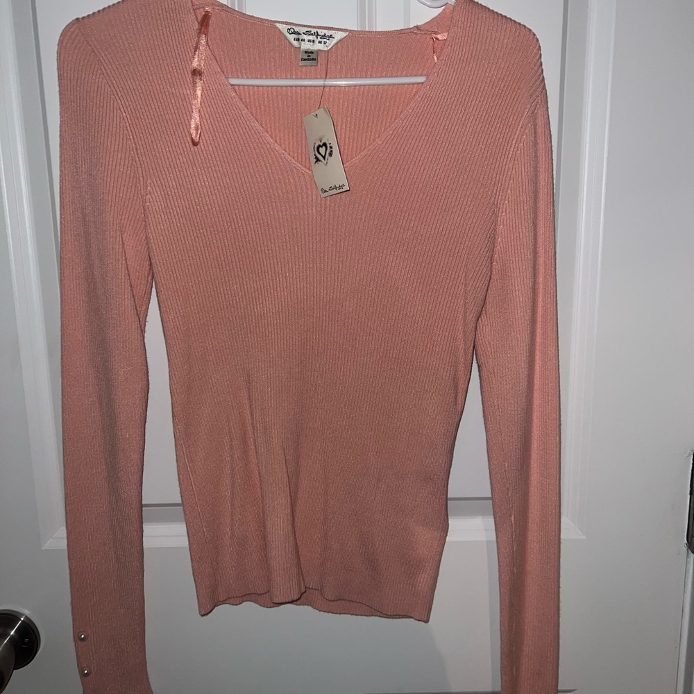Miss Selfridge Peach Long Sleeve Ribbed Top